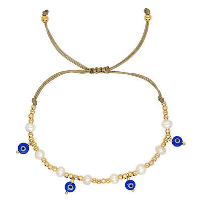 Handmade Pearl and Glass Beaded Heart Charm Bracelet for Women with Unique Flat Eyes Design