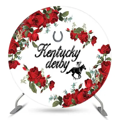 Aperturee Red Roses And White Circle Kentucky Derby Backdrop | Party Backdrop Decorations | Custom Party Backdrop Wall | Cust...