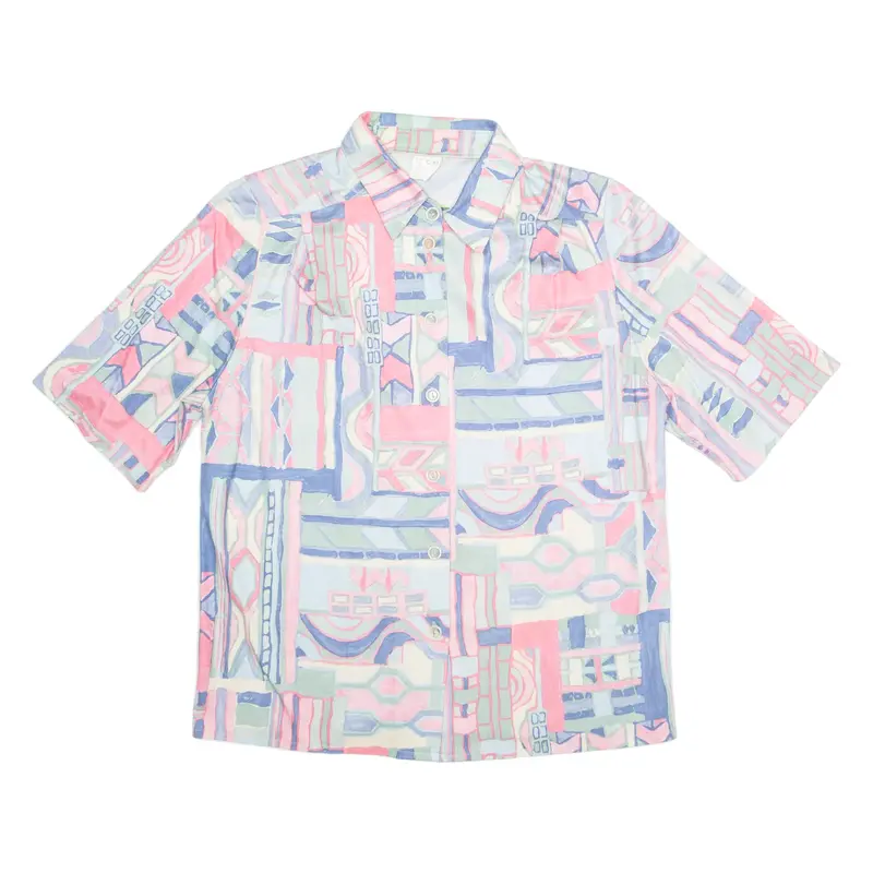 Womens Printed Shirt Green Collared Crazy Pattern M