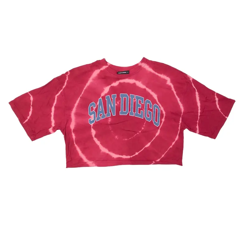 TALLY WEIJL San Diego Cropped Tie Dye USA T-Shirt Red Short Sleeve Womens M