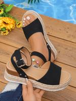 Women's Solid Color Wedge Sandals, 2025 Casual Comfortable Open Toe Sandal for Summer, Lightweight All-match Flatform Shoes f...