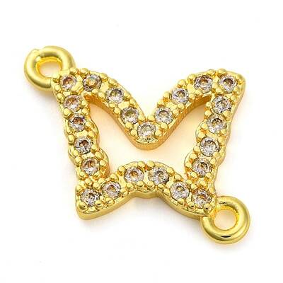 Brass Micro Pave Clear Cubic Zirconia Butterfly Links Connector Charms