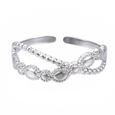 Non-Tarnish 304 Stainless Steel Criss Cross Open Cuff Ring