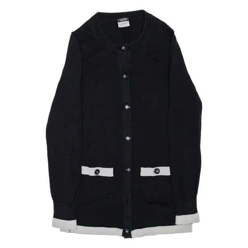 CHANEL Womens Cardigan Blue Tight Knit S