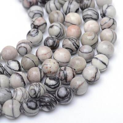 Round Natural Black Silk Stone/Netstone Bead Strands