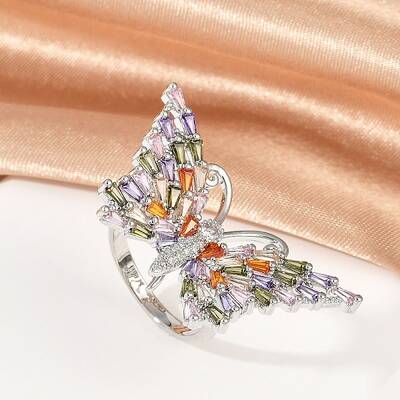 Butterfly Brass Micro Pave Colorful Cubic Zirconia Finger Rings for Women
