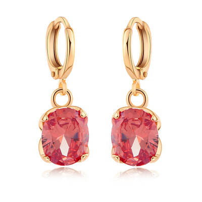 Real 18K Gold Plated Hot Trends Oval Brass Rhinestone Dangle Hoop Earrings