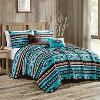 Southwest Turquoise Aztec Quilt Set with Four-Piece Bedding Ensemble - Includes Quilt, 2 Pillow Shams, and 2 Decorative Pillo...