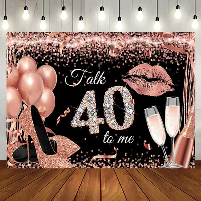 Talk 40 To Me Rose Gold Heels Birthday Party Backdrop - Aperturee