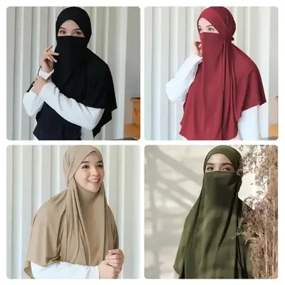 Large Plain Muslim Ethnic Scarf Women Hijab Islamic Muslim Hijab Instant Turban Arabic Scarfs Khimar Headwraps(FRNT56CM,BK90C...