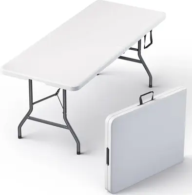 Our Modern Space 6 Feet Foldable Table with Built-in Handle & Steel Legs Heavy Duty Portable Table for Indoor and Outdoor Use