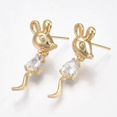 Brass Cubic Zirconia Dangle Stud Earrings
