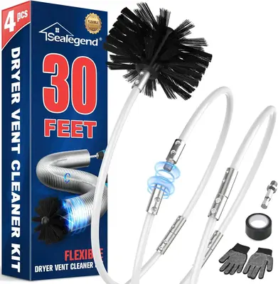 Sealegend 30 Feet Dryer Vent Cleaner Kit,Lint Remover Fireplace Chimney Brushes,Extends Up to 30 Feet with Drill Attachment,S...