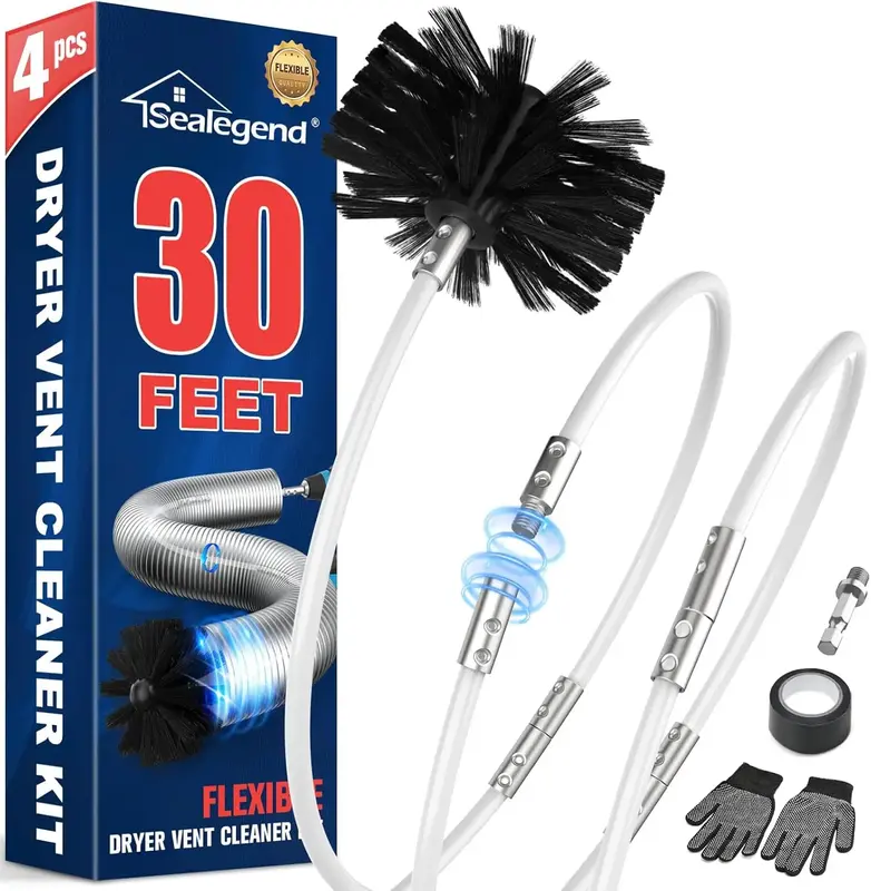 Sealegend 30 Feet Dryer Vent Cleaner Kit,Lint Remover Fireplace Chimney Brushes,Extends Up to 30 Feet with Drill Attachment,S...