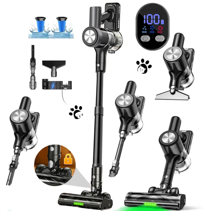 Cordless Vacuum Cleaner, 500W 46KPa Powerful Suction, 55-Min Runtime, Self-Standing, Wall Mount Charging, Stick Vacuum for Fl...