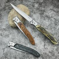Safety Locking Folding Pocket Knife Wood Handle Portable Outdoor Camping Gear with Nylon Sheath For Men's Gift