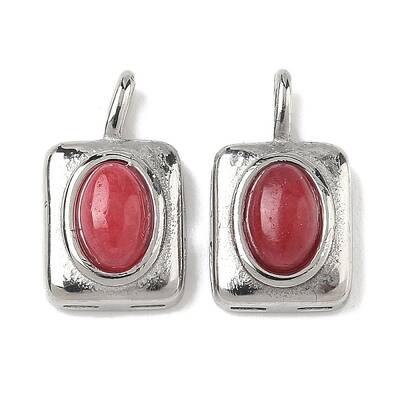 304 Stainless Steel Pave Dyed Natural White Jade Rectangle with Oval Charms
