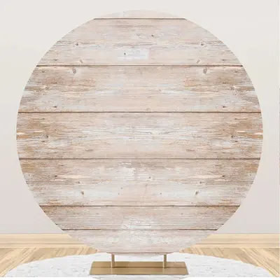 White Brown Wood Plank Round Happy Birthday Backdrop - Aperturee