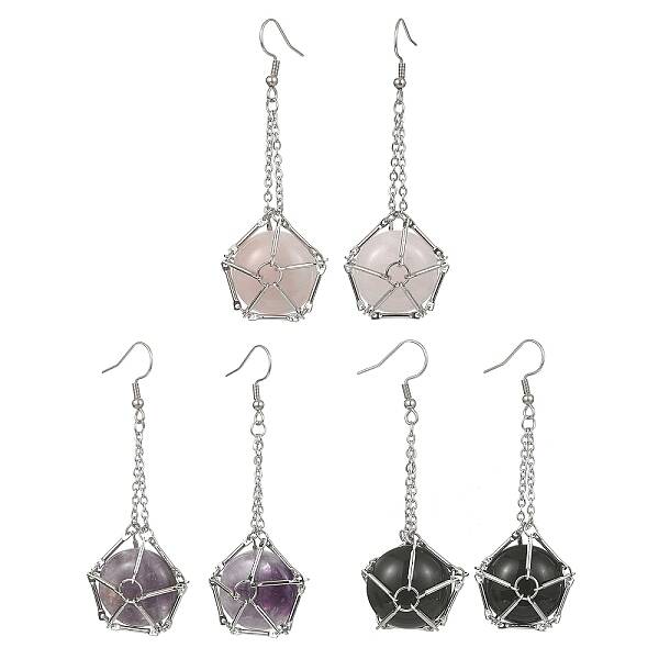 Natural & Synthetic Mixed Gemstone Round Ball Dangle Earrings