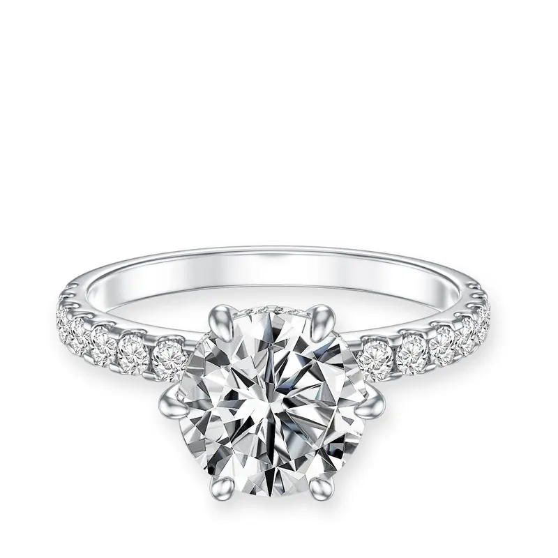 18K White Gold Round Shaped Moissanite Engagement Ring