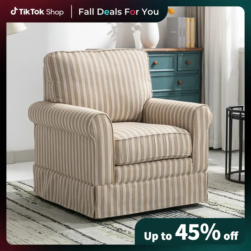 [falldealsforyou]Ebello Swivel High Back  Linen Mid Century Modern Accent Chair – Wood Frame, Upholstered Seat with Waist C...