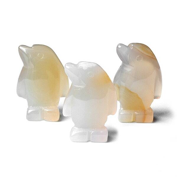 Natural White Jade Carved Healing Penguin Figurines