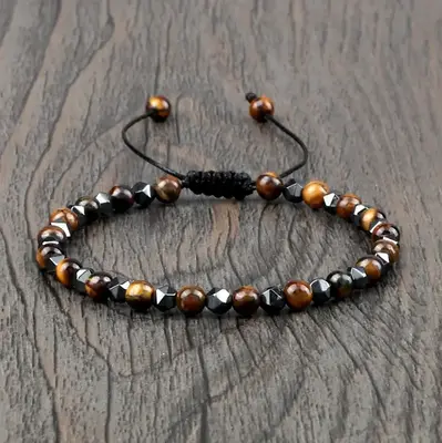 Natural Black Obsidian Tiger Eye Hematite 4mm Beads Healing Spiritual Triple Protection Bracelet for Women Men- Handmade Face...
