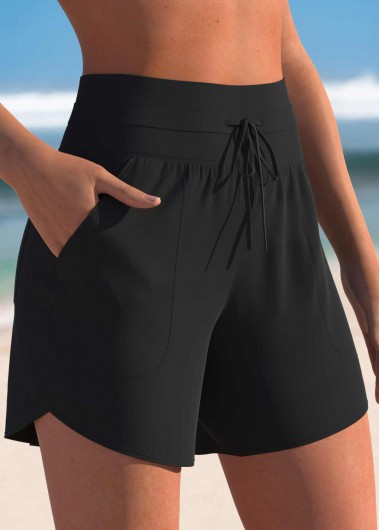 Modlily Mid Waisted Black Color Swim Shorts - XL