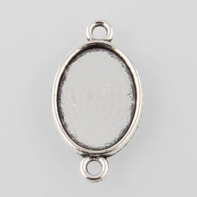 Antique Silver Tibetan Style Alloy Flat Oval Cabochon Connector Settings