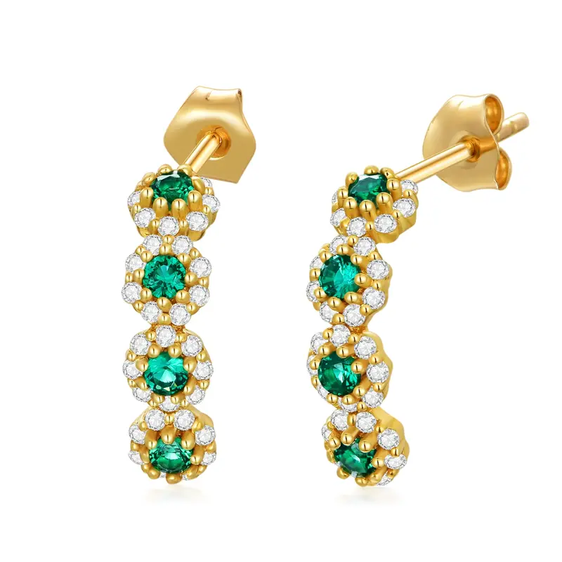 10K Gold Circular Shaped Cubic Zirconia Wildflowers Stud Earrings