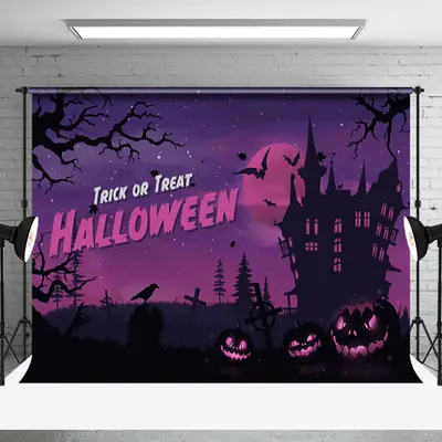 Aperturee Purple Scary Vibe Mountain Villa Halloween Backdrop - Aperturee