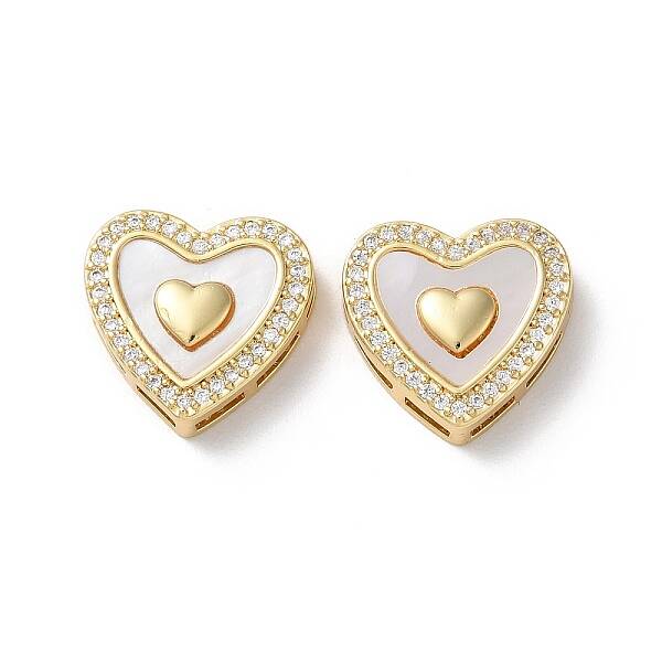 Brass Micro Pave Clear Cubic Zirconia Heart Multi-Strand Links