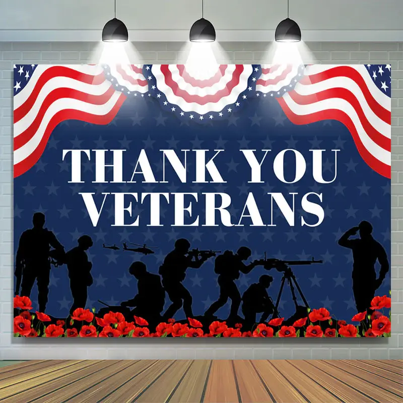 Aperturee Thank You Veterans USA Patriotic Party Backdrop - Aperturee