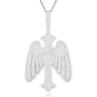 【#P674】 Wings Cross Pendant UCCIYO S925 Sterling Silver Synthetic Moissanite Pendant Necklace for Women Men Hip Hop Jewel...