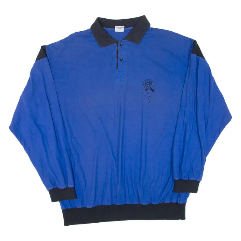 Mens Polo Shirt Blue Long Sleeve L