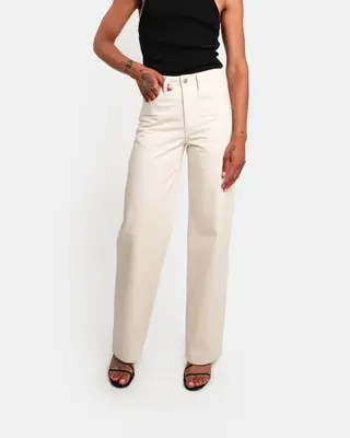 Wide leg jeans in natural | Thread color: White | Waist rise: High | Hem length: Long