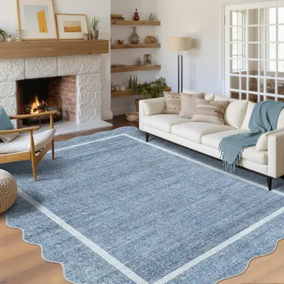 Garvee Area Rug 8x10 Scalloped Rug Non Slip for Living Room, Thin & Washable Neutral Carpet, Soft Non Shedding Floor Covering...