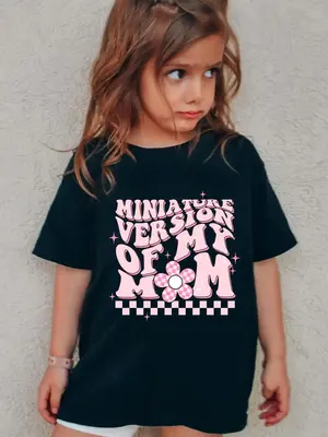 Toddler Girl's Graphic Round Neck Letter Print Tee, Casual Fashion Drop Shoulder Half Sleeve T-shirt for Daily Outdoor Wear, ...