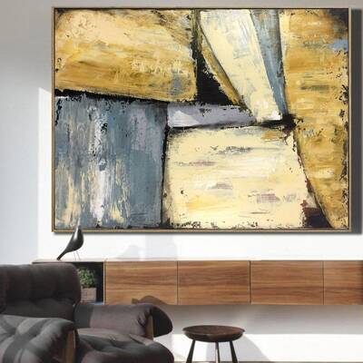 Beige Paintings on Canvas Oversized Geometric Modern Abstraction Oil Wall Art | OPEN HEIGHTS