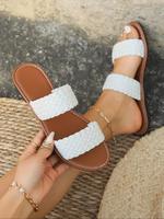 Women's Elegant Minimalist Slip on Flat Sandals, Summer Trendy Slide Sandals for Summer Beach, Chic All-match Flat Sandals fo...