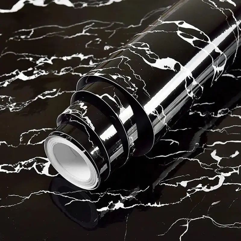 Marble Pattern Wall Sticker, 1 Roll Waterproof Self-adhesive Wall Sticker, Wallpaper for Kitchen, Living Room, Bathroom, Home...