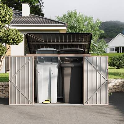 Garvee 3x6ft Metal Outdoor Storage Shed for 2 Trash Cans, Garbage Bin Shed with Chain Lid, Durable Garden, Backyard & Patio S...