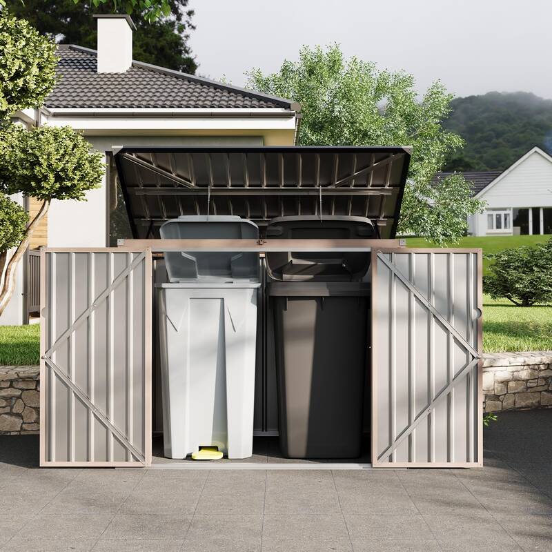 Garvee 3x6ft Metal Outdoor Storage Shed for 2 Trash Cans, Garbage Bin Shed with Chain Lid, Durable Garden, Backyard & Patio S...