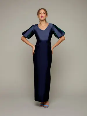 LILIUM | Statement-sleeve Occasion Dress | Size: Peacoat /  XS
