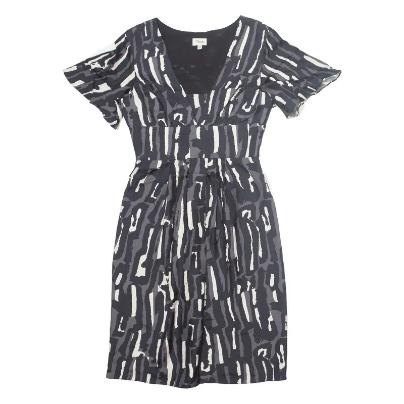TEMPERLEY A-Line Dress Grey Crazy Pattern Silk Short Sleeve Knee Length Womens UK 10
