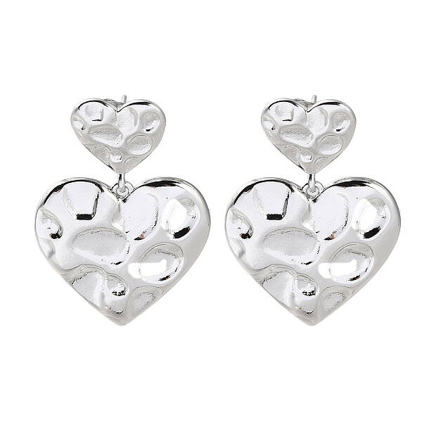 Rack Plating Brass Textured Heart Dangle Stud Earring