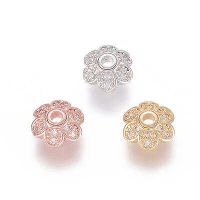 Brass Micro Pave Cubic Zirconia Fancy Bead Caps