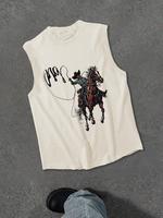 Men Regular Fit Cowboy Riding Horse Print Tank Top, Casual Sleeveless Round Neck Top for Daily Wear,  Men Top for Summer, Soc...