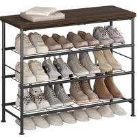 Shoe Rack Organizer 4 Tier for Closet Entryway Free Standing Metal Storage Shoe Shelf with MDF Top Board Bedroom Organizing ...