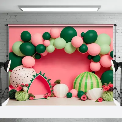Watermelon Theme Pink Cake Smash Photo Booth Backdrop - Aperturee